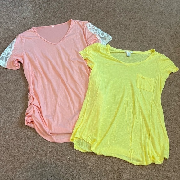 Bundle of 2 Women’s Short Sleeve Tops Lace Ruched Summer Size Large - Picture 1 of 5